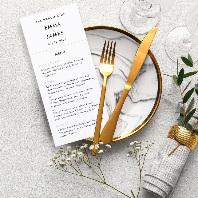 Minimalistisches Et-Zeichen-Hochzeit | QR-Code | E Menükarte (Personalize each line of minimalist menu with text to match your full reception offerings.)