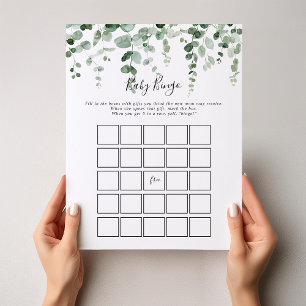 Minimalistisches Eucalyptus Baby Bingo Duschspiel