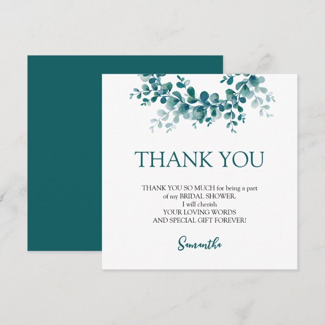 Minimalistisches Eukalyptusgrün Brautparty Dankeskarte (Vorne/Hinten)