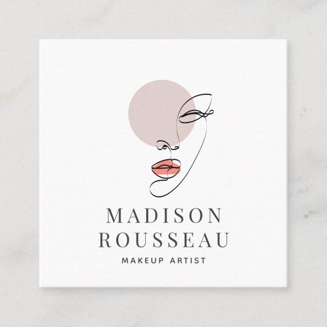 Minimalistisches Face Beauty Logo Makeust Artist Quadratische Visitenkarte (Vorderseite)