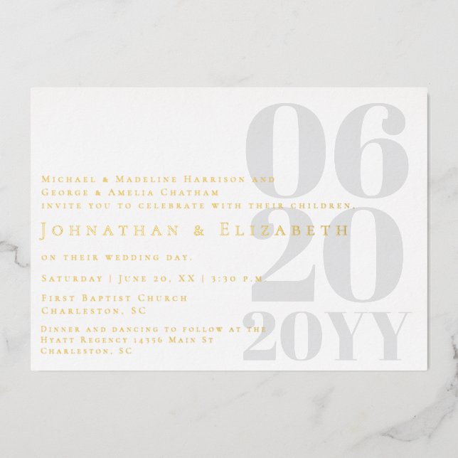 Minimalistisches, feines Foto Hochzeitskunde Folieneinladung (Vorderseite)