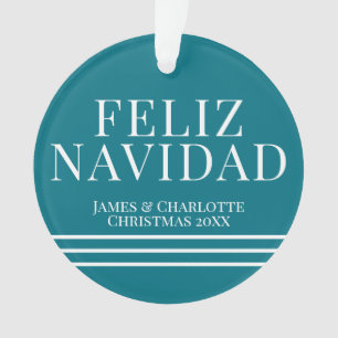 Minimalistisches Feliz Navidad Aquamarines Foto Ornament