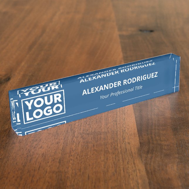 Minimalistisches Firmenlogo Beruflich blau Namensplakette (Seite)