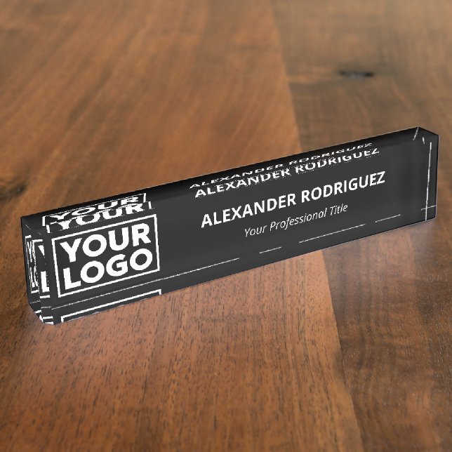 Minimalistisches Firmenlogo Beruflich Schwarz Namensplakette (Seite)