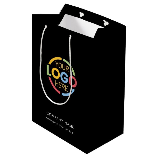 Minimalistisches Firmenlogo Mittlere Geschenktüte (Rückseite Schrägansicht)