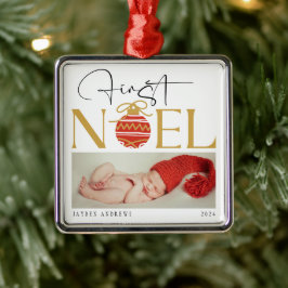Minimalistisches First Christmas Baby Foto Ornament Aus Metall