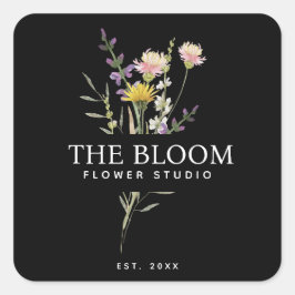 Minimalistisches Floristisches Blume Bouquet-Label Quadratischer Aufkleber