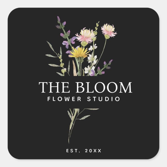 Minimalistisches Floristisches Blume Bouquet-Label Quadratischer Aufkleber (Vorderseite)