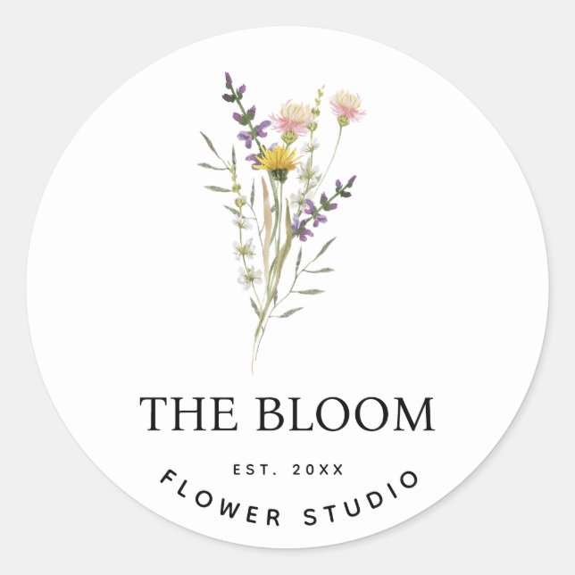 Minimalistisches Floristisches Blume Bouquet-Label Runder Aufkleber (Vorderseite)