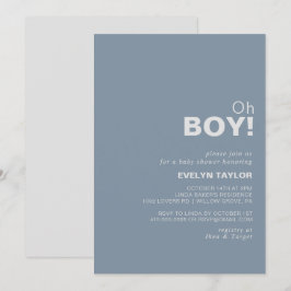 Minimalistisches formales Blue Oh Boy Baby Dusche Einladung