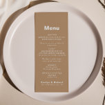 Minimalistisches formales Braun-Hochzeitmenü Menükarte<br><div class="desc">Diese minimalistisch elegante,  braune Hochzeitskarte ist perfekt für eine rustikale Hochzeit. Das Design besticht durch einen schönen Schriftart in braunem Hintergrund,  der Ihre Veranstaltung verzieren wird.</div>