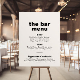Minimalistisches formales Hochzeitmenü Bar Poste Poster