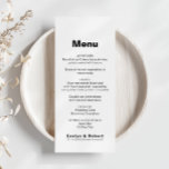 Minimalistisches formales Hochzeitsmenü Menükarte<br><div class="desc">Diese elegante,  minimalistische Hochzeitskarte ist perfekt für eine rustikale Hochzeit. Das Design bietet einen schönen Schriftart,  um Ihre Veranstaltung zu verzieren.</div>