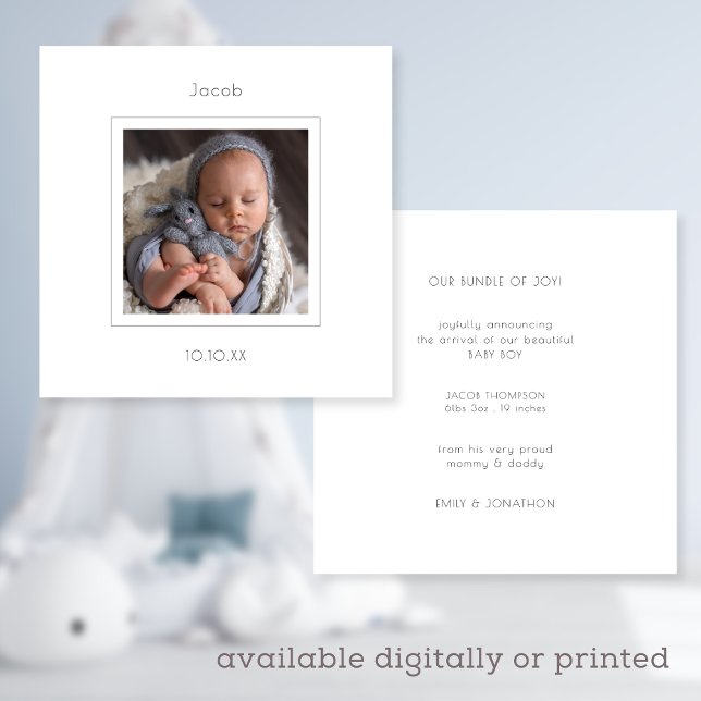 Minimalistisches Foto Baby Boy Geburtserklärung Ankündigung (Von Creator hochgeladen)