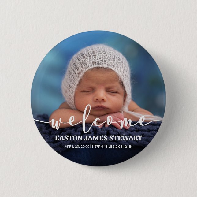 Minimalistisches Foto Baby Geburtserklärung Button (Vorderseite)