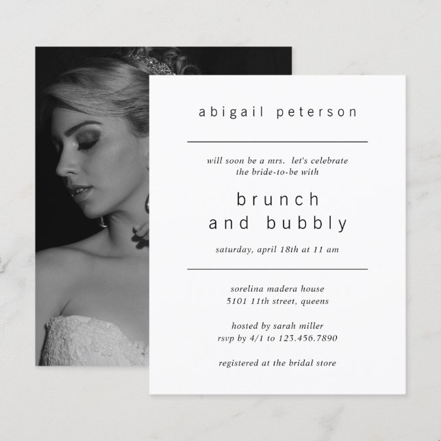 Minimalistisches Foto Budget Bridal Brunch Einladu (Vorne/Hinten)