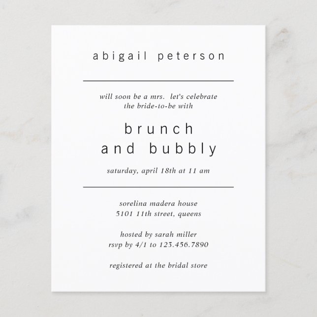 Minimalistisches Foto Budget Bridal Brunch Einladu Flyer (Vorne)
