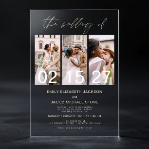 Minimalistisches Foto Champagne Beige Hochzeit 3 F Acryleinladungen