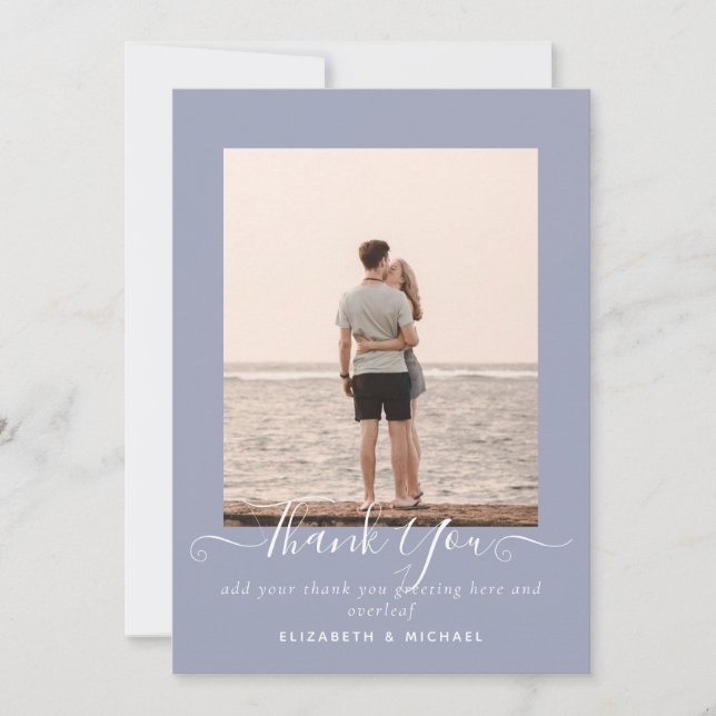 Minimalistisches FOTO DANKE DANK Dusty Blue (Vorderseite)