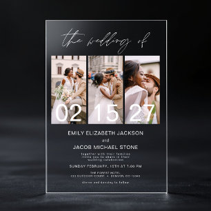 Minimalistisches Foto Elegante Moderne Hochzeit 3 Acryleinladungen