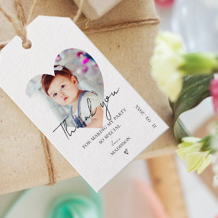 Minimalistisches Foto Erste Geburtstagsparty Danke Geschenkanhänger