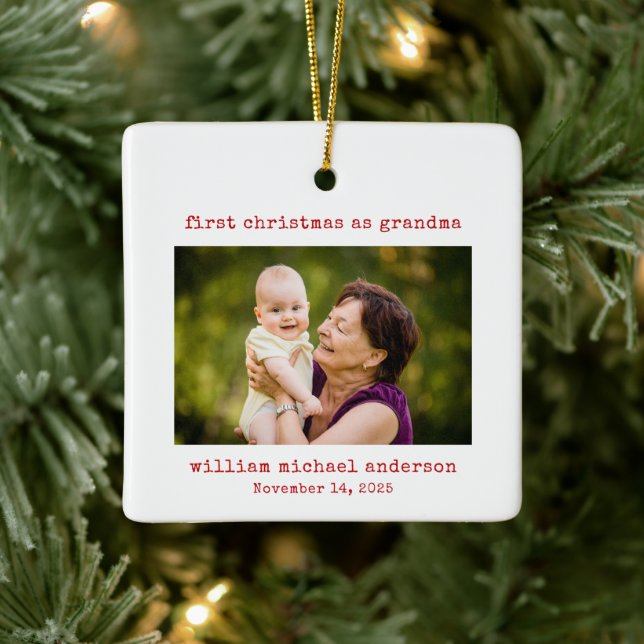 Minimalistisches Foto Erste Weihnachten als Oma Keramikornament (Baum)