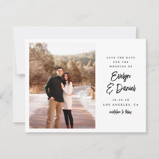 Minimalistisches Foto Flat Save the Date Karte (Vorderseite)
