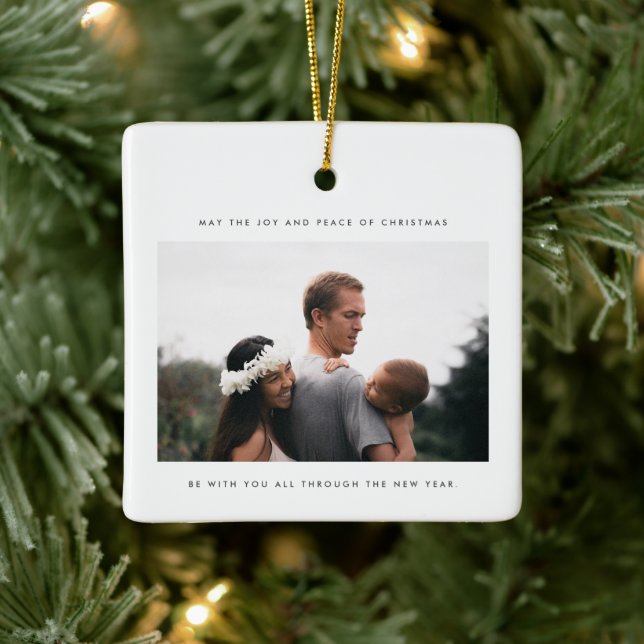 Minimalistisches Foto Freude und Heiligenfrieden Keramikornament (Baum)