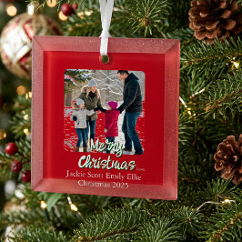 Minimalistisches Foto Frohe Weihnachten personalis Ornament Aus Glas