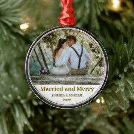 Minimalistisches Foto fröhlich und verheiratet fri Ornament Aus Metall