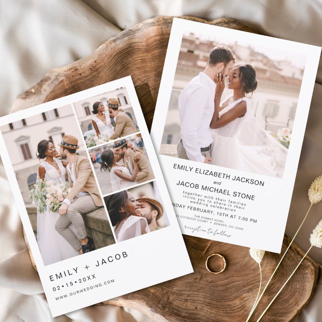 Minimalistisches Foto Fünf Foto Weiße Hochzeit Einladung (Von Creator hochgeladen)