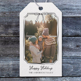 Minimalistisches Foto für einfache Bow-Schwarzweiß Geschenkanhänger