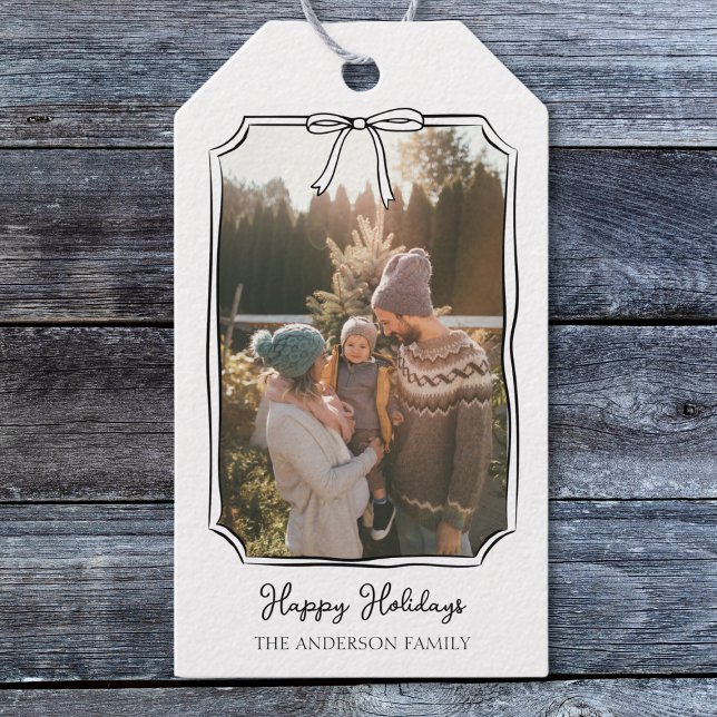 Minimalistisches Foto für einfache Bow-Schwarzweiß Geschenkanhänger (Von Creator hochgeladen)