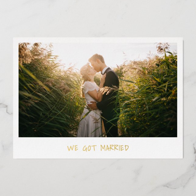 Minimalistisches Foto Gold Moderne Hochzeitsempfeh Folieneinladung (Vorderseite)
