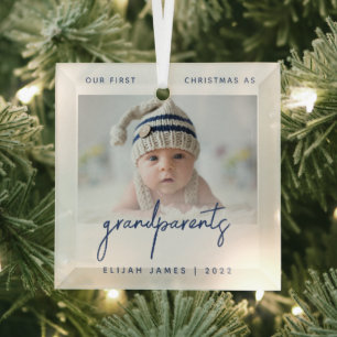 Minimalistisches Foto Großeltern 1. Weihnachten Bl Ornament Aus Glas