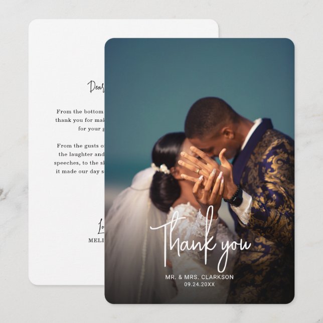Minimalistisches Foto-Handschrift-Hochzeit Dankeskarte (Vorne/Hinten)
