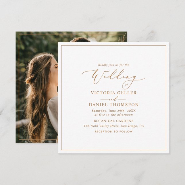 Minimalistisches Foto-Hochzeit am Goldplatz Einladung (Vorne/Hinten)