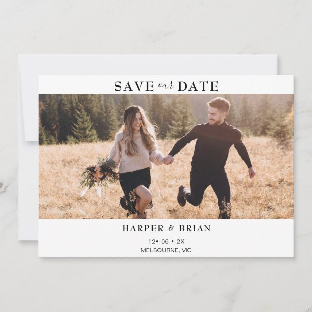 Minimalistisches Foto Hochzeit Speichern Sie die D Einladung (Vorderseite)