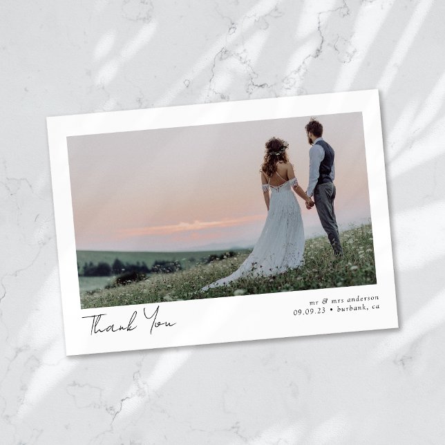 Minimalistisches Foto Kalligrafie-Hochzeit Dankeskarte (Von Creator hochgeladen)