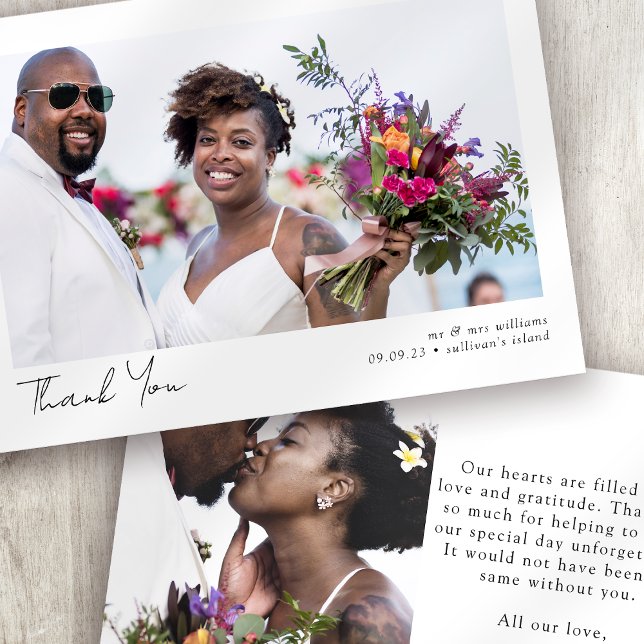 Minimalistisches Foto Kalligrafie-Hochzeit Dankeskarte (Von Creator hochgeladen)