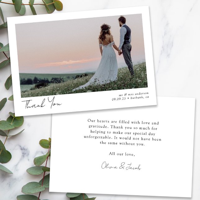 Minimalistisches Foto Kalligrafie-Hochzeit Dankeskarte (Von Creator hochgeladen)