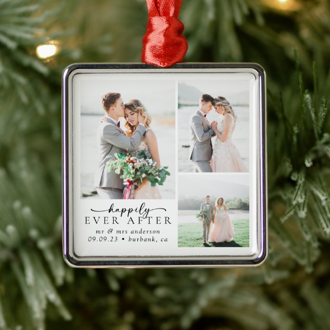 Minimalistisches Foto Kalligrafie-Hochzeit Ornament Aus Metall (Baum)