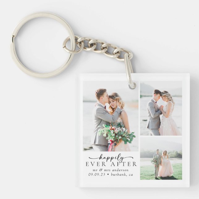 Minimalistisches Foto Kalligrafie-Hochzeit Schlüsselanhänger (Vorderseite)