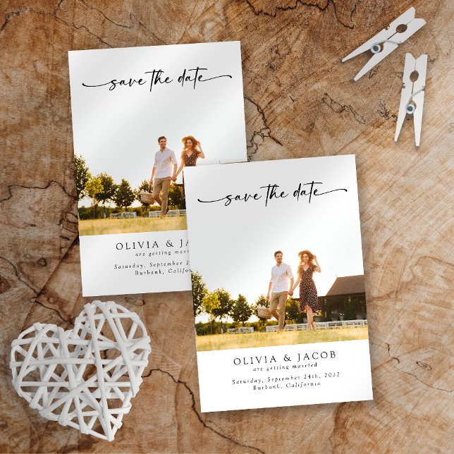 Minimalistisches Foto Kalligrafie Hochzeit speiche Save The Date (Von Creator hochgeladen)