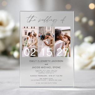 Minimalistisches Foto Kohle Grau Hochzeit 3 Foto Acryleinladungen