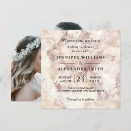Minimalistisches Foto mit weißem Marmor Hochzeitse Einladung