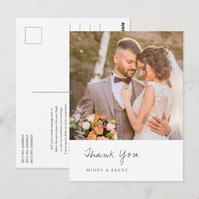 Minimalistisches Foto Moderne Hochzeit Vielen Dank Postkarte (Vorne/Hinten)