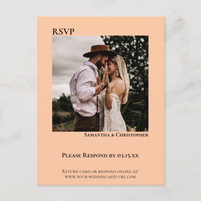 Minimalistisches Foto Modernes Coral Peach Wedding Postkarte (Vorderseite)
