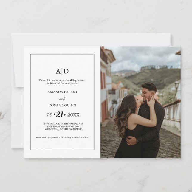 Minimalistisches Foto Monogramm Voreilig-Brunch Einladung (Vorderseite)