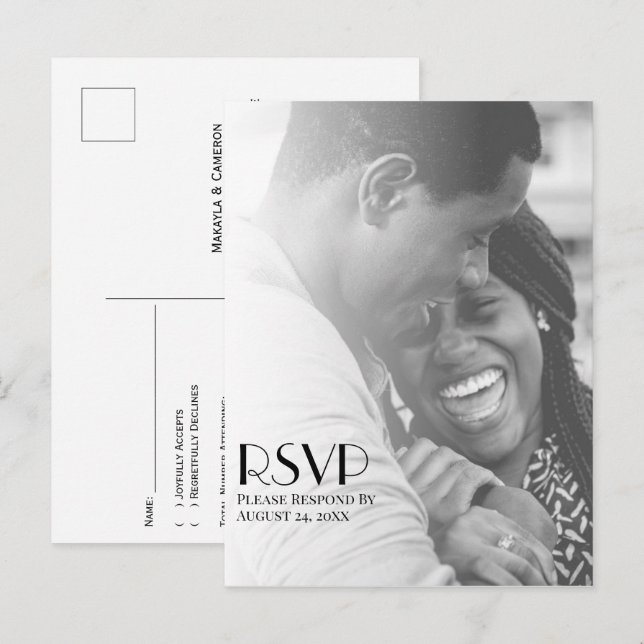 Minimalistisches Foto Overlay Modernes Hochzeitssz Postkarte (Vorne/Hinten)